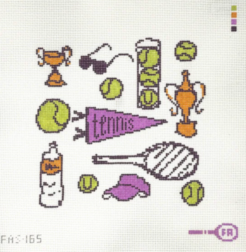 frances abel Tennis Toile 8 Square needlepoint canvas