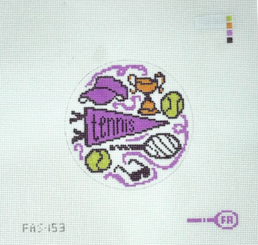 frances abel Tennis Toile Round needlepoint canvas
