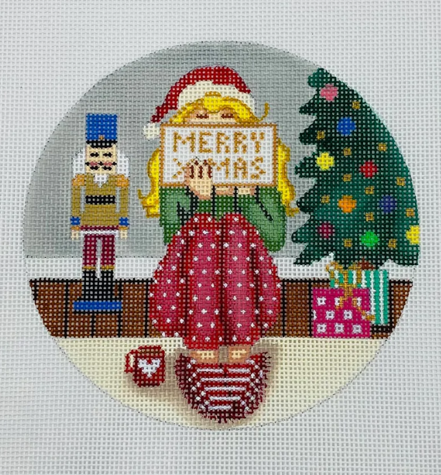 gayla elliot christmas stitching girl needlepoint canvas