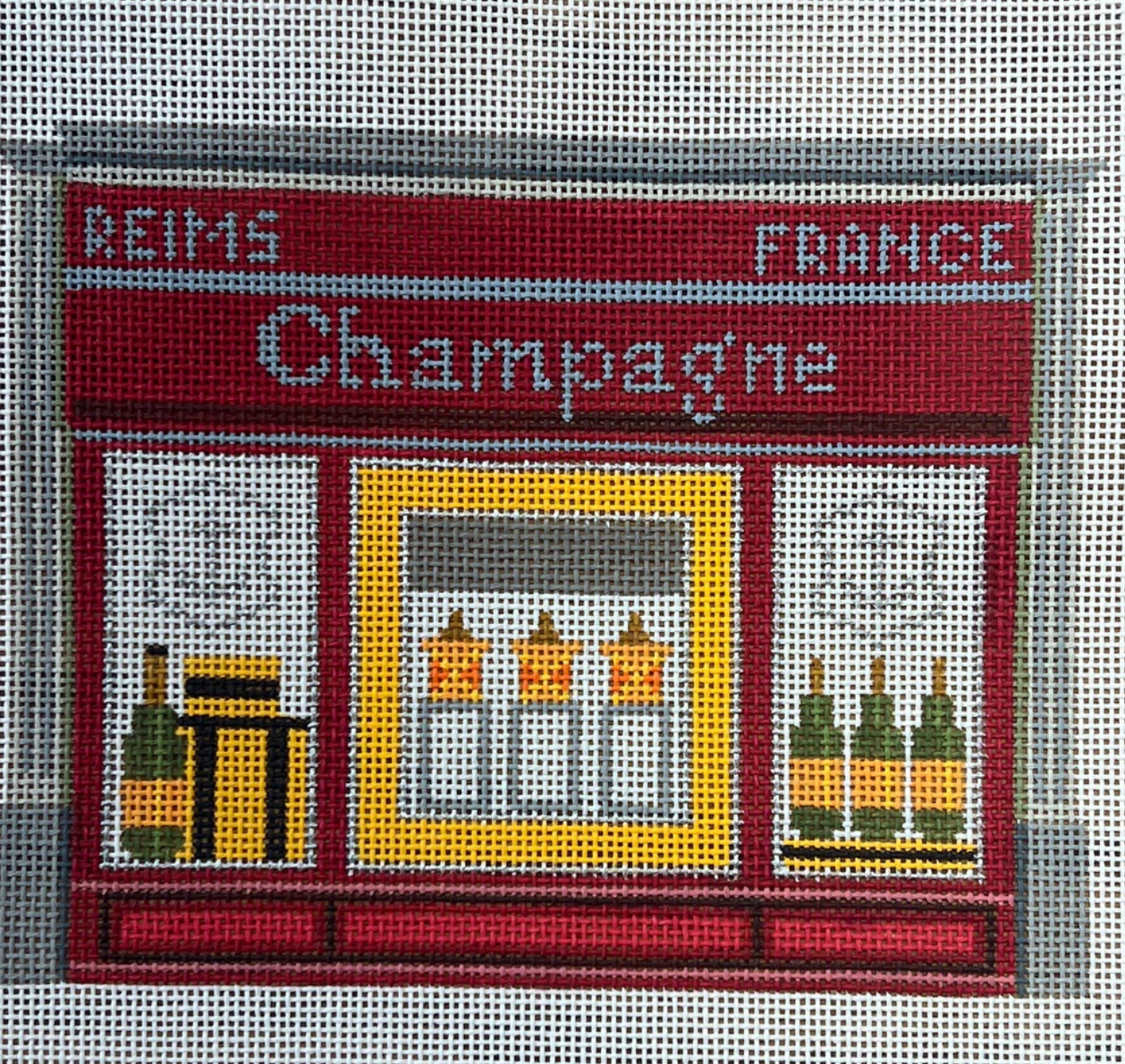 gingham stitchery Champagne Storefront needlepoint canvas