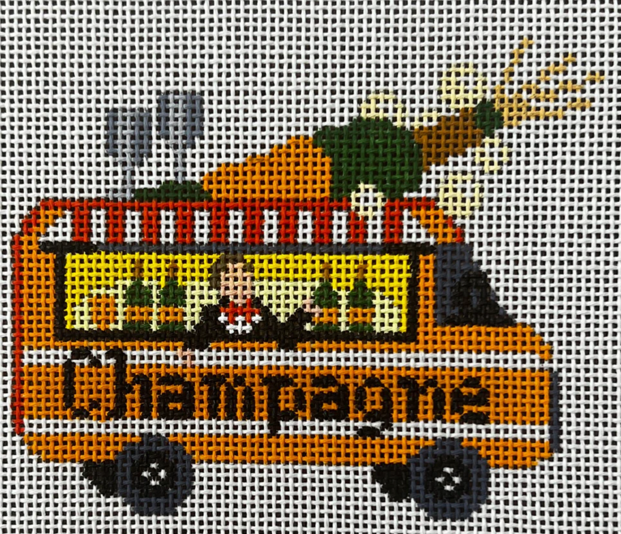 gingham stitchery Champagne Truck needlepoint canvas