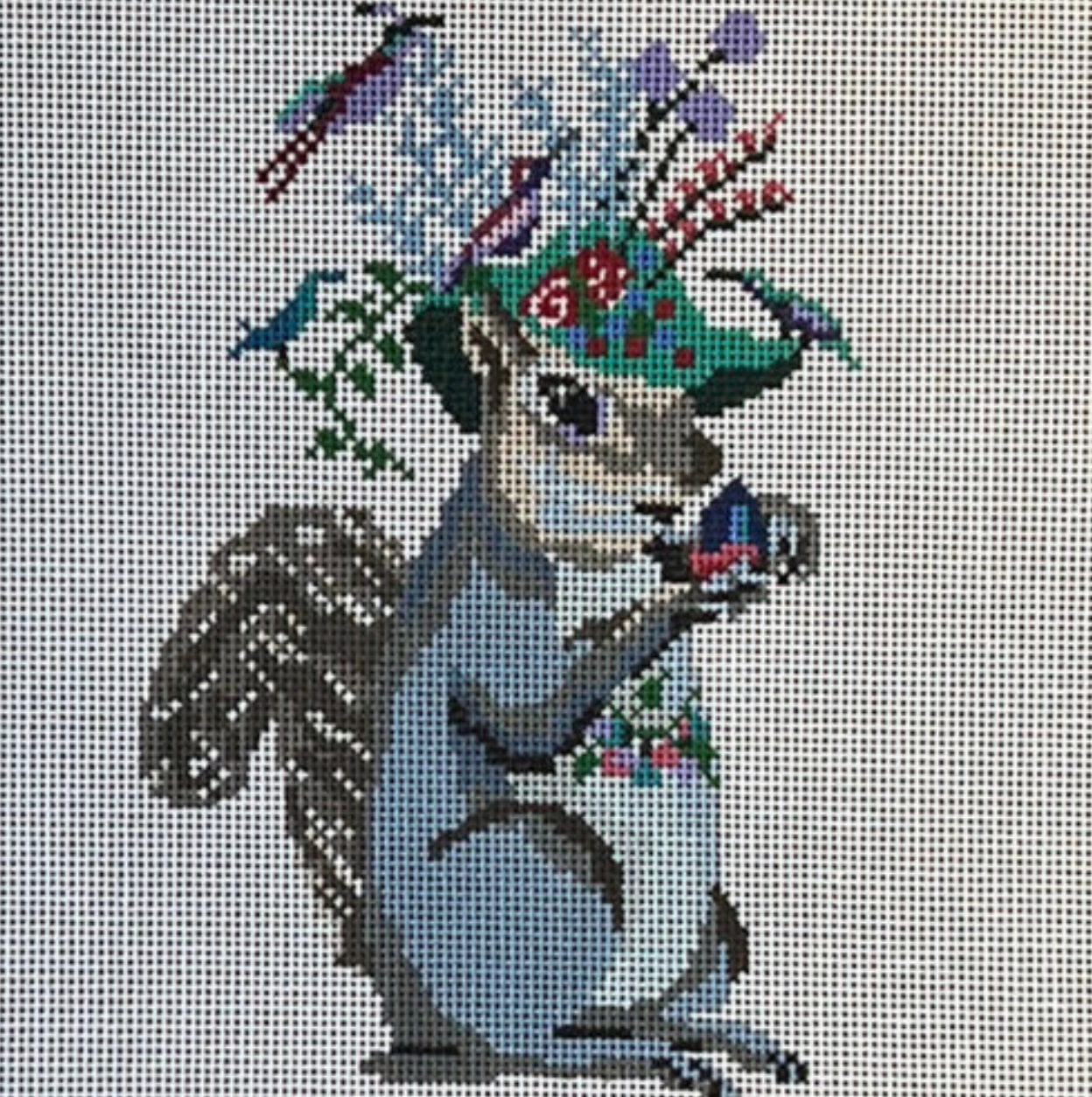 gingham stitchery Flora the Squirrel needlepoint canvas