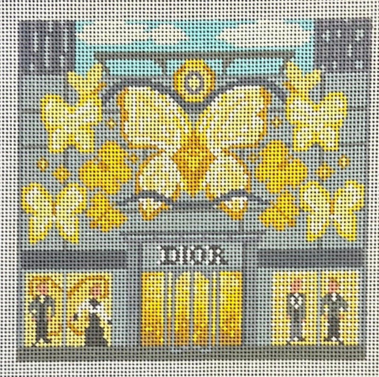 gingham stitchery Dior French Butterfly Storefront needlepoint canvas