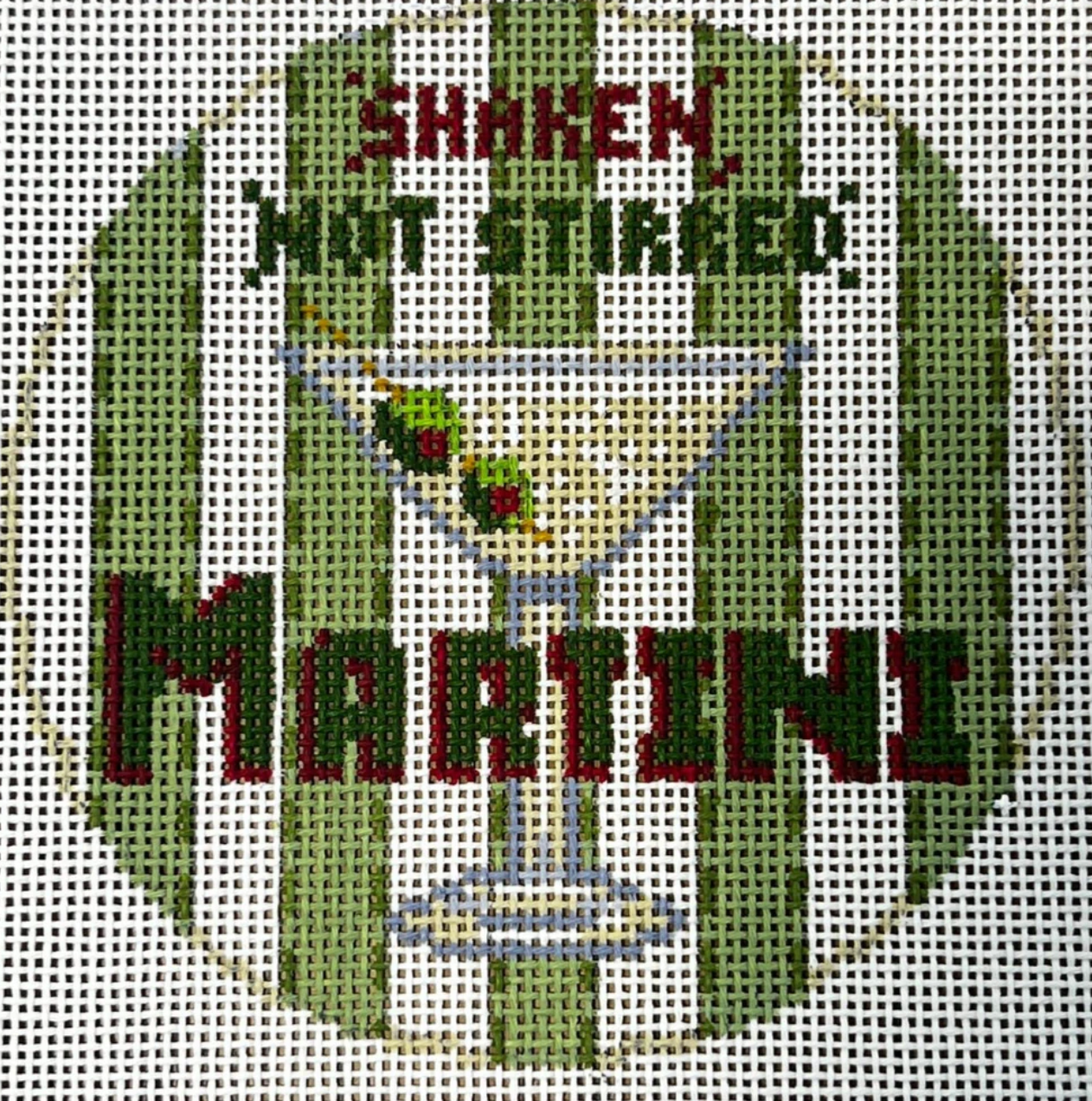 gingham stitchery Happier Hour Coaster Martini needlepoint canvas