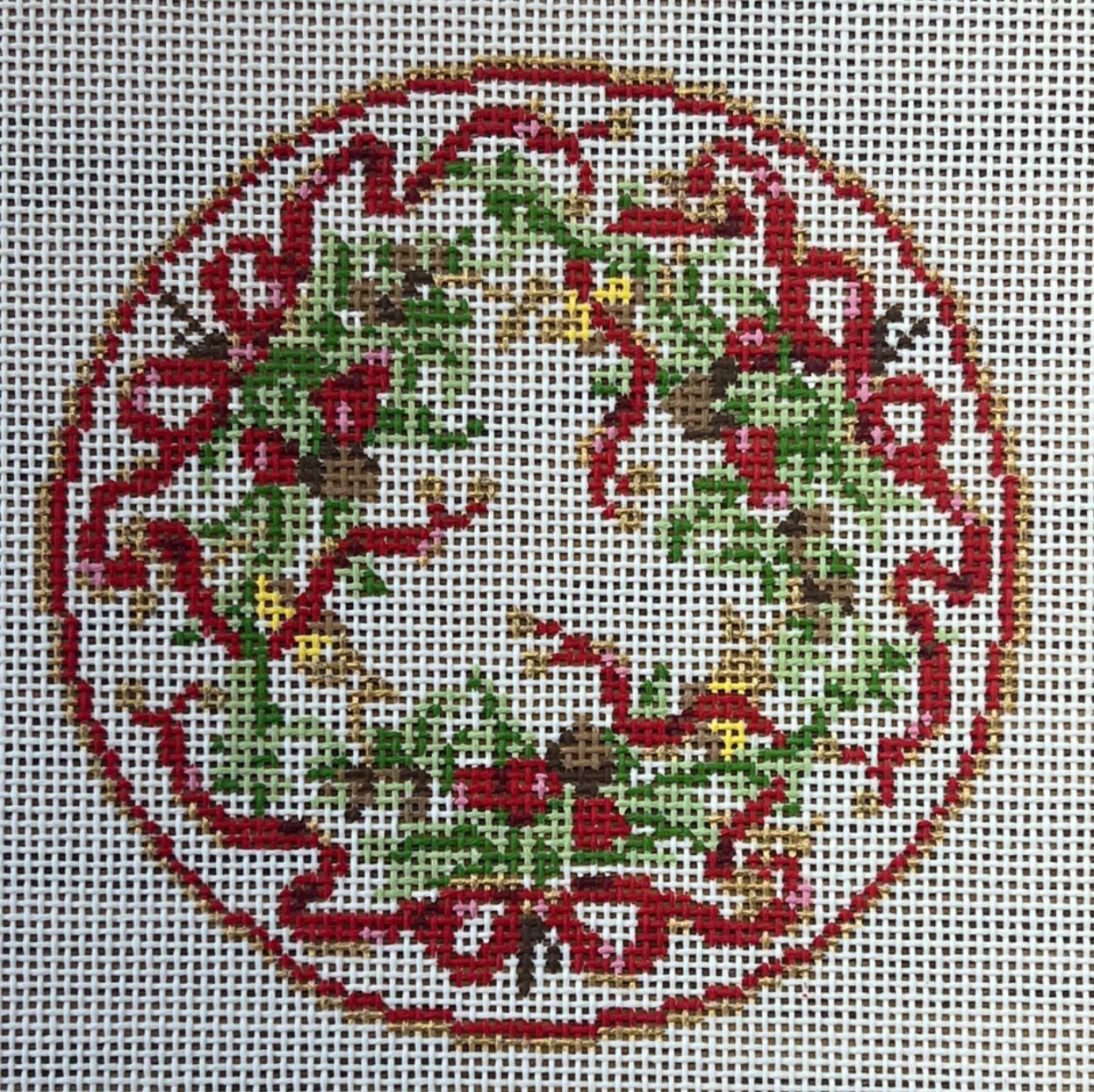 gingham stitchery Holiday Garland Plate needlepoint canvas