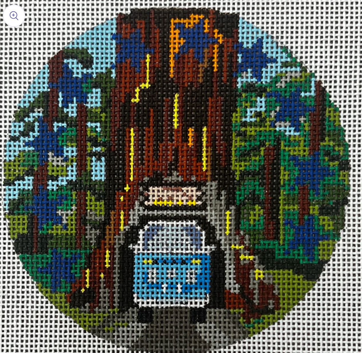 gingham stitchery Redwood Forest Round needlepoint canvas