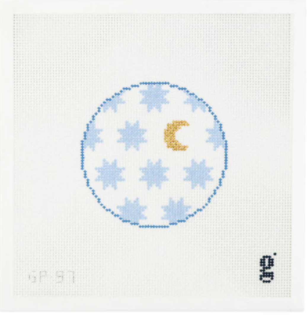 goodpoint moon stars round white needlepoint canvas
