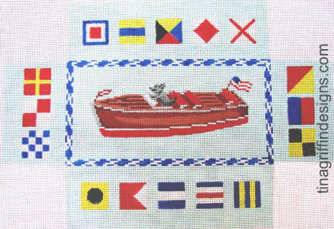 griffin designs Mahogany Boat with Dog Brick Cover needlepoint canvas