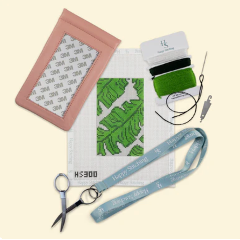 happy stitching Banana Leaf Bonanza Eyeglass Case Needlepoint Kit
