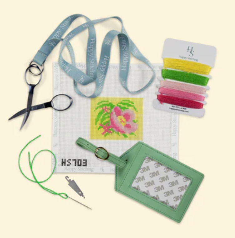 happy stitching Bloom and Express flower Needlepoint Luggage Tag Kit