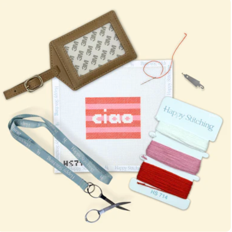 happy stitching Ciao Luggage Tag Needlepoint Kit