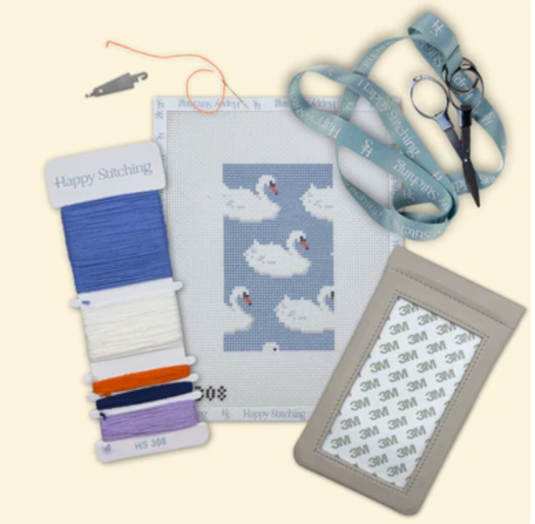 happy stitching Feather and Fable Eyeglasses Case Needlepoint Kit