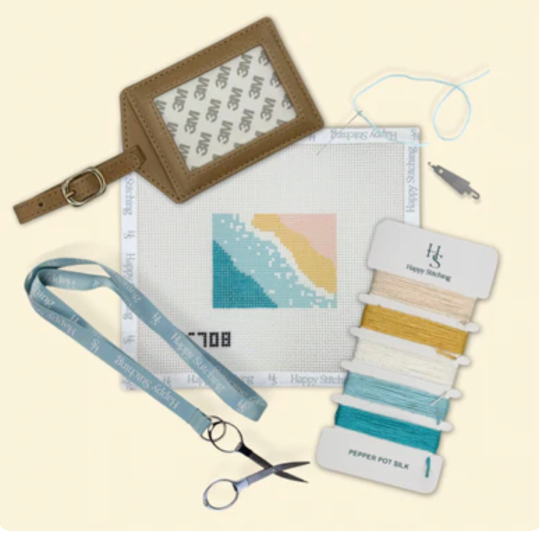 happy stitching On the Surf Needlepoint Luggage Tag Kit