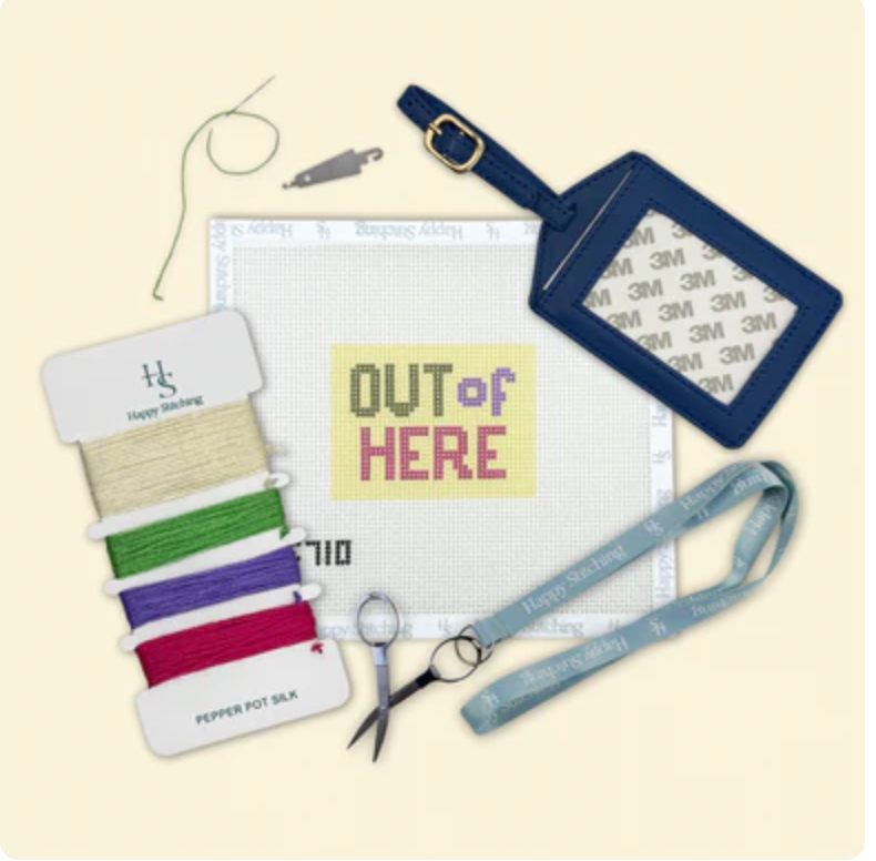 happy stitching Out of Here Luggage Tag Needlepoint Kit