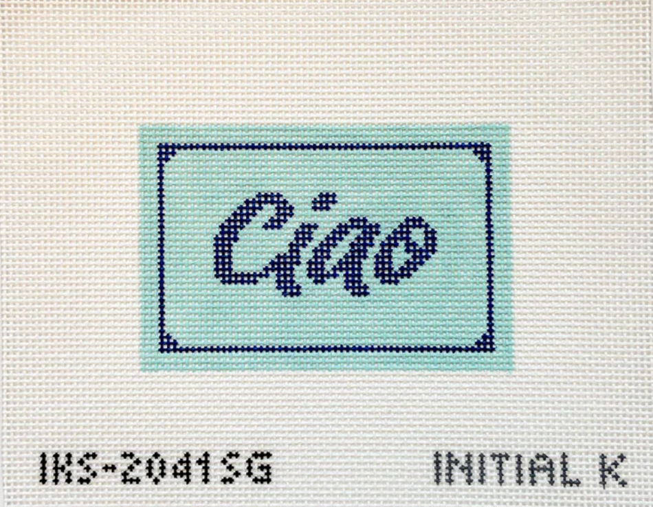initial k Ciao Beginner needlepoint Kit in Sea Green