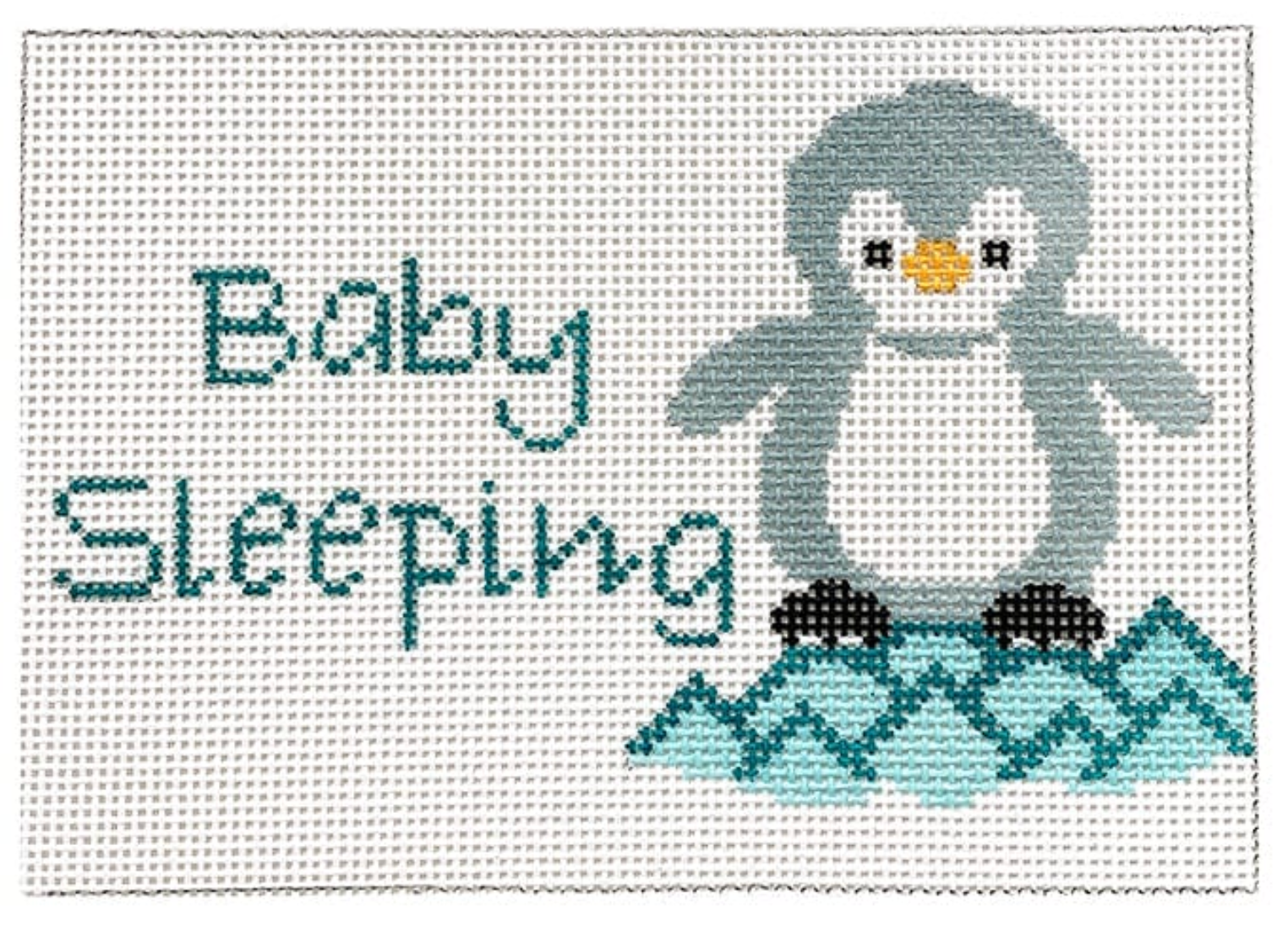 j child Baby Sleeping Penguin sign needlepoint canvas