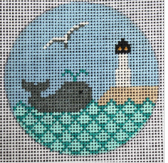  j child Whale and lighthouse Round ornament needlepoint canvas