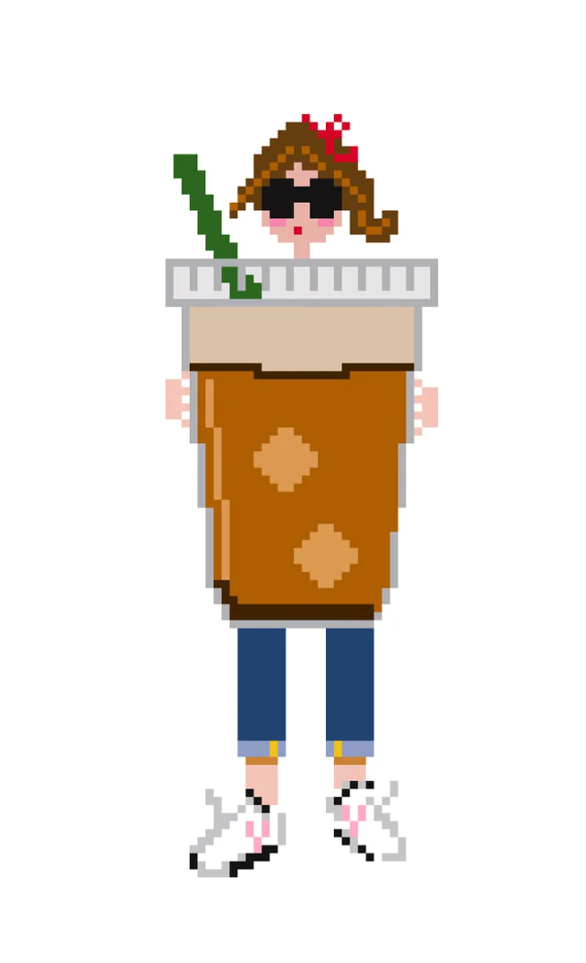 jennifer vallez Emotional Support Iced Coffee Girl Brunette needlepoint canvas