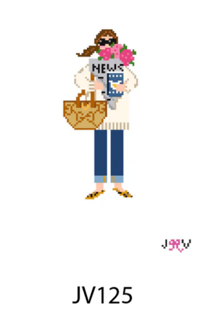 jennifer vallez News Flowers Coffee Girl Brunette needlepoint canvas