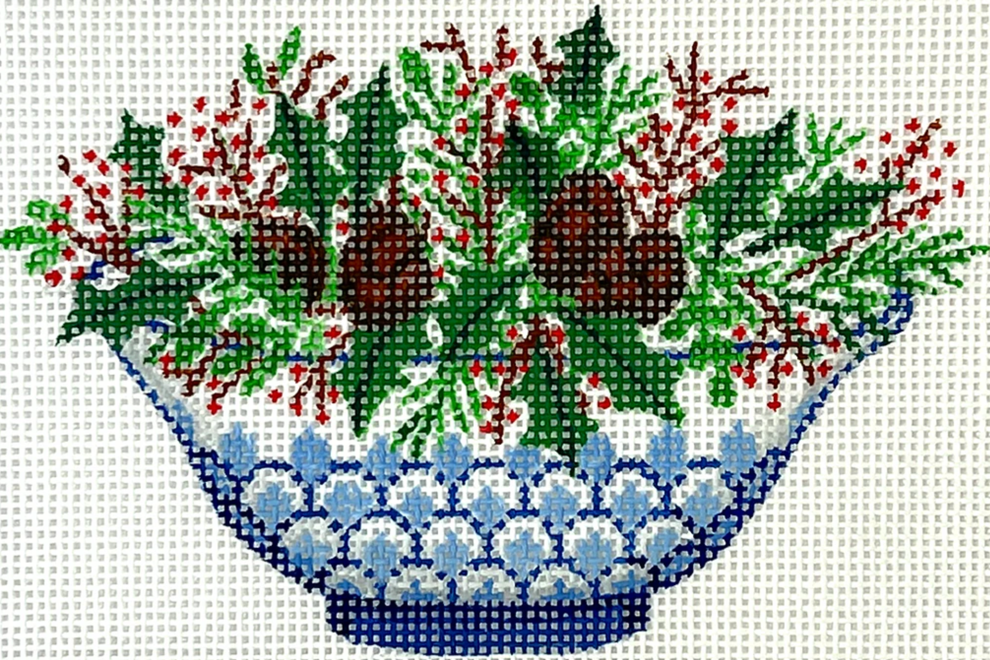 kate dickerson Blue and White Chinese Bowl With Greenery needlepoint canvas