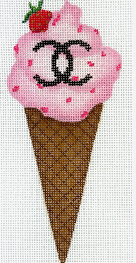 kate dickerson Chanel Strawberry Ice Cream Cone needlepoint canvas