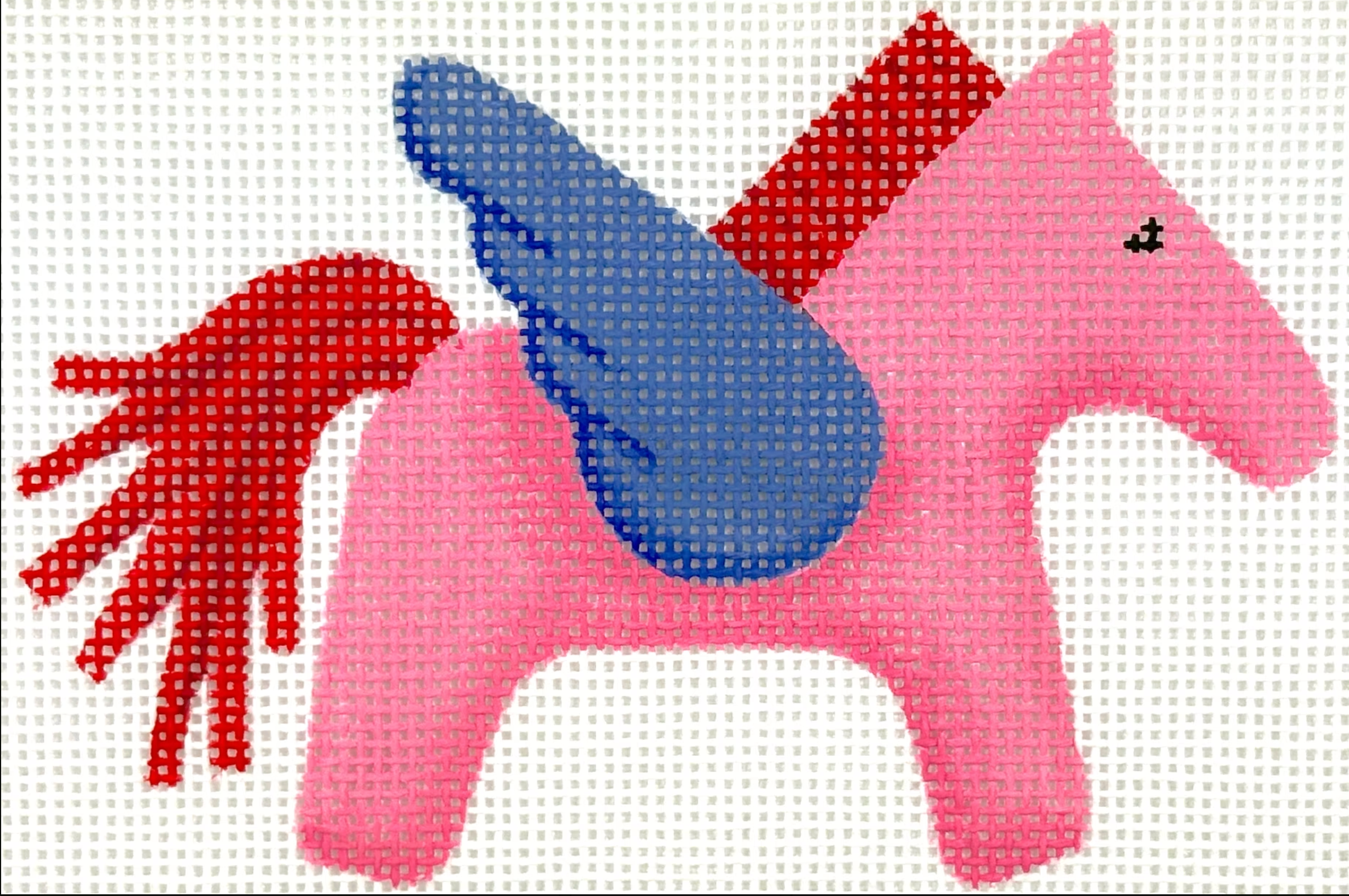 kate dickerson Hermes inspired Pegasus Bag Charm in Pink, Red, and Blue needlepoint canvas