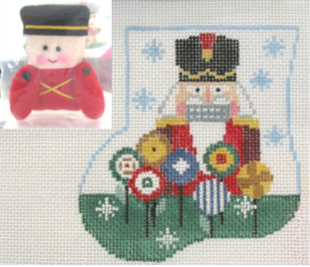 kathy schenkel Nutcracker Mini Stocking with Soldier Critter needlepoint canvas