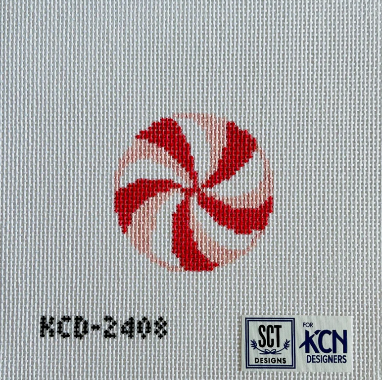 kc designers 3 inch Red and pink pepperMint round needlepoint canvas
