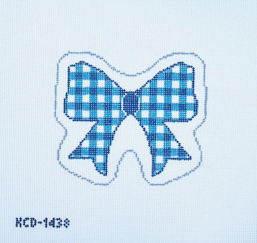 kc designers Blue Gingham Bow needlepoint canvas