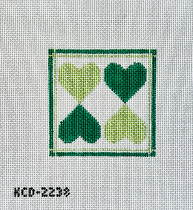 kc designers Green Hearts Square beginner needlepoint canvas