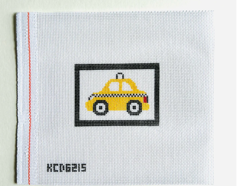kc designers Yellow Taxi Luggage Tag Insert needlepoint canvas