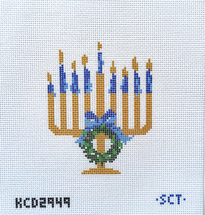 kcn Chrismukkah Hanukkah Menorah with wreath Printed needlepoint Canvas