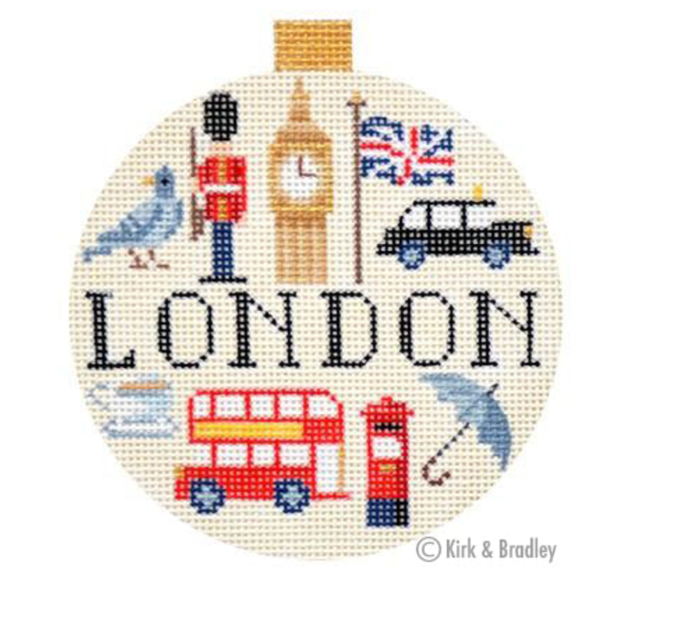 kirk and bradley london travel round needlepoint canvas