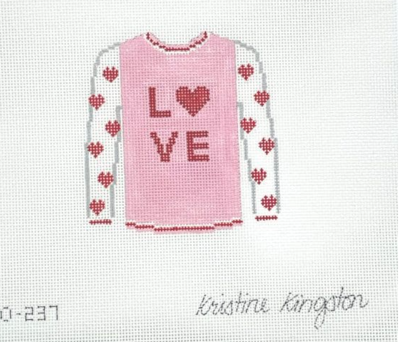 kristine kingston Love On Pink Sweater With Heart Sleeves needlepoint canvas