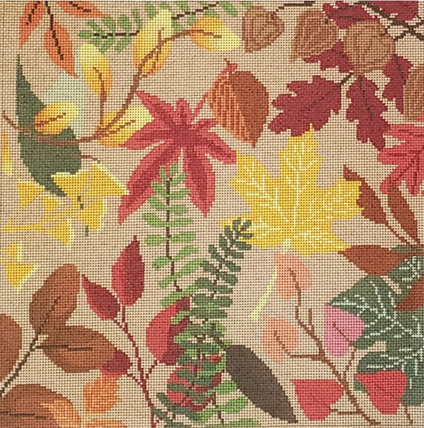 laura love Autumn Botanical fall leaves Pillow needlepoint canvas
