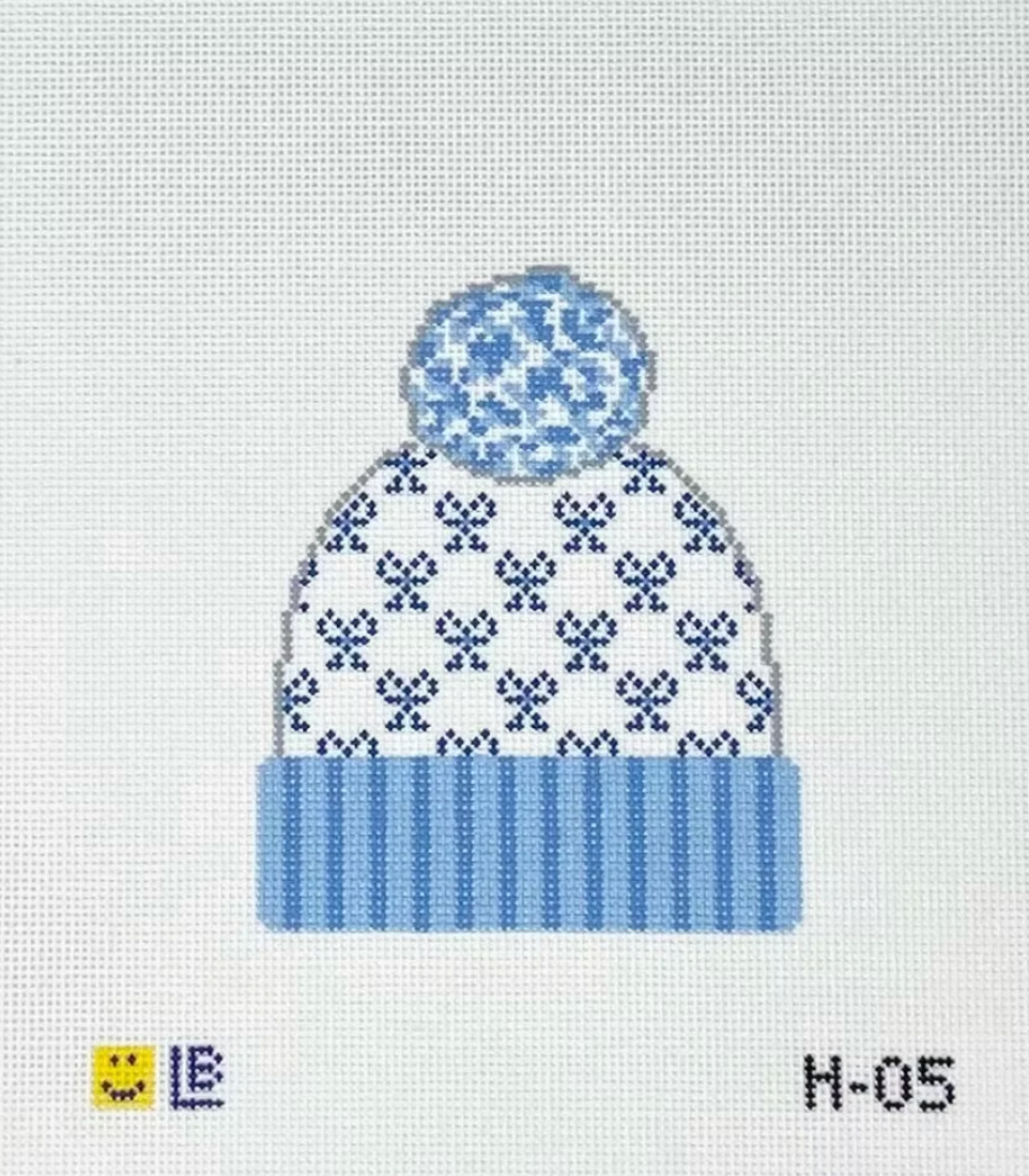 lauren bloch Beanie With Blue Bows needlepoint canvas