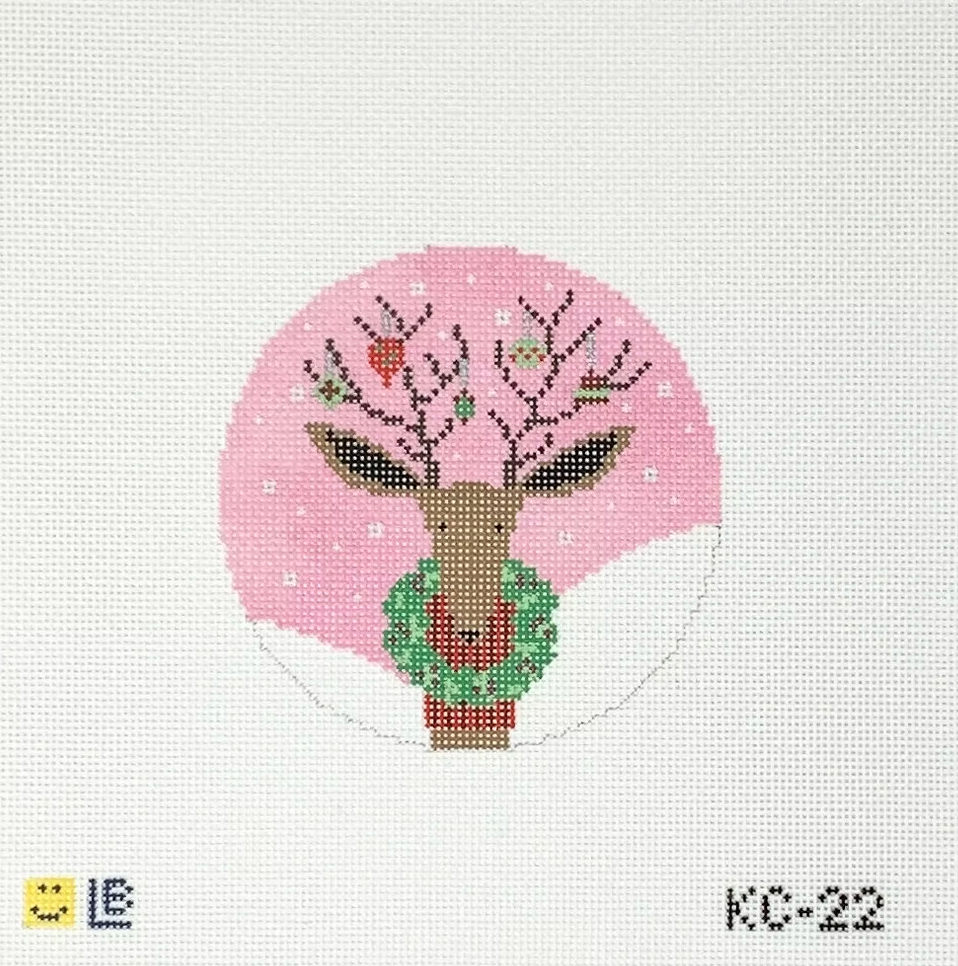 lauren bloch Bedecked Blitzen reindeer needlepoint canvas