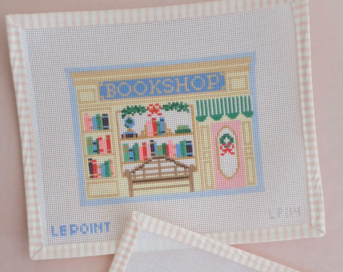 le point Christmas Village Bookshop needlepoint canvas