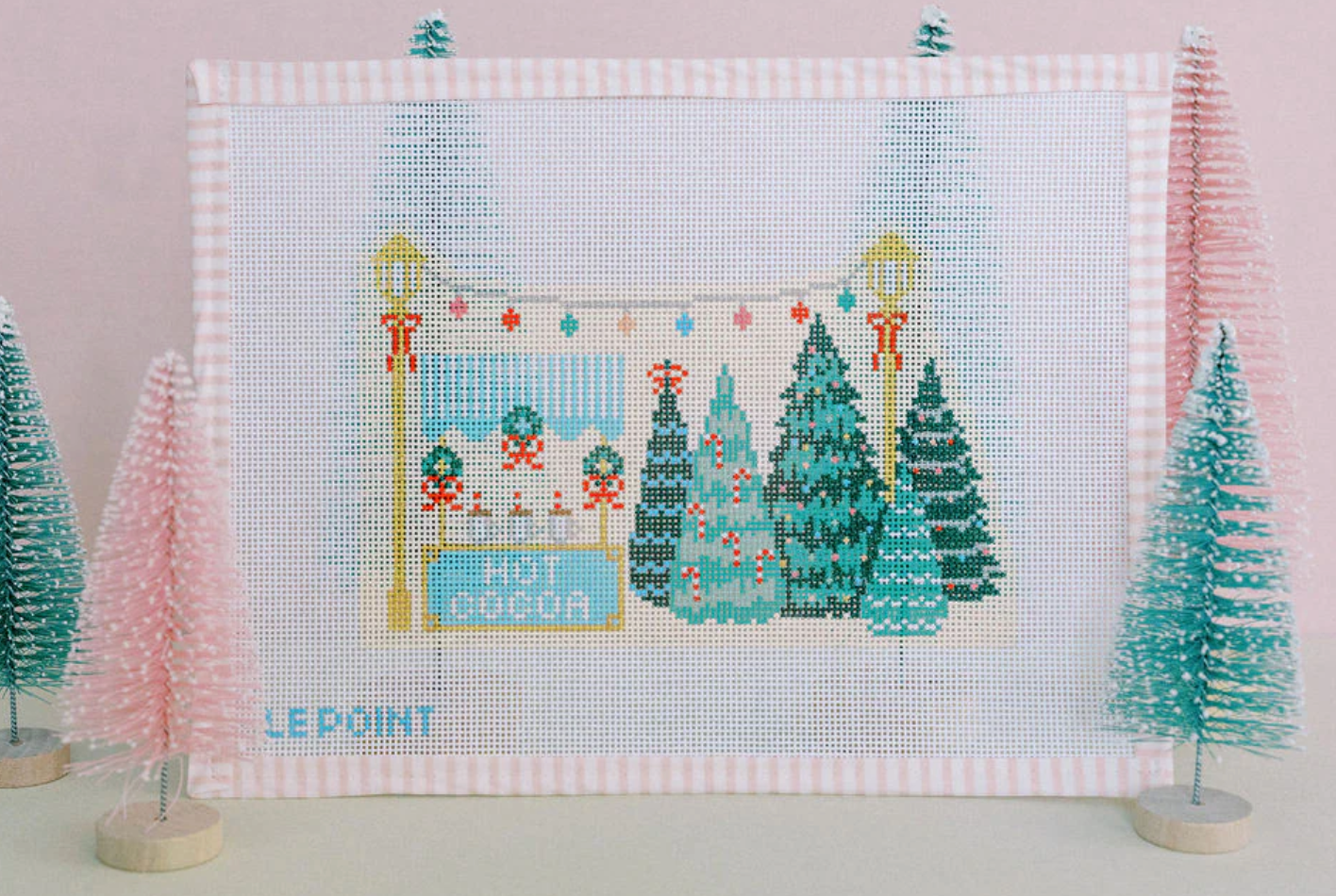 le point studio Christmas Village Tree Lot needlepoint canvas