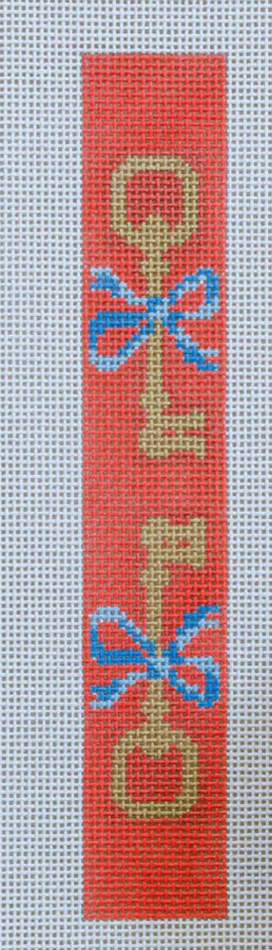 le point studio Key Keychain Coral and Blue needlepoint canvas
