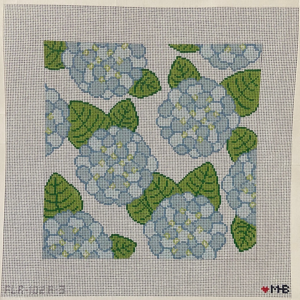 love mhb Hydrangeas Blue 10x10 needlepoint pillow canvas