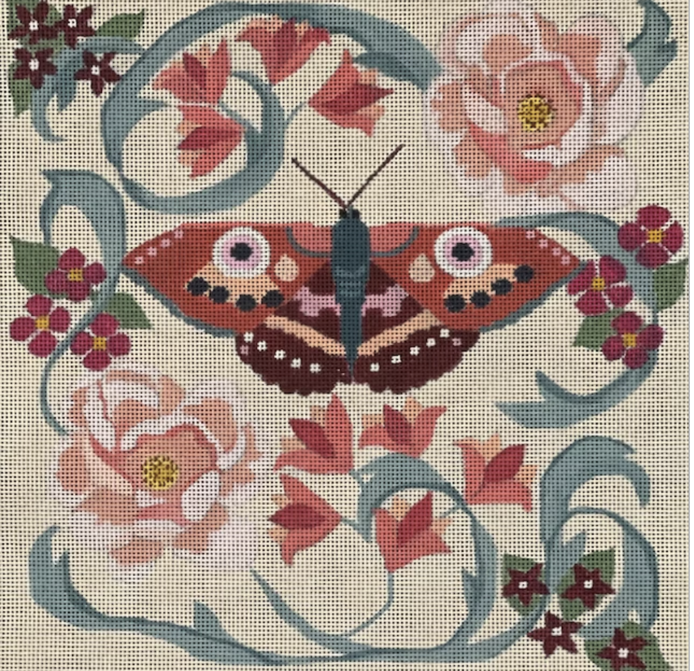 melissa prince Floral With Moth needlepoint canvas