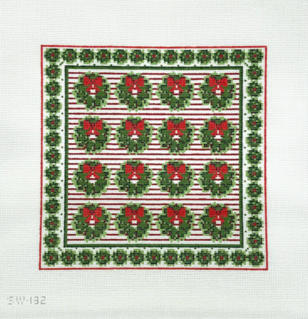 mimi in stitches Sixteen Wreaths needlepoint canvas