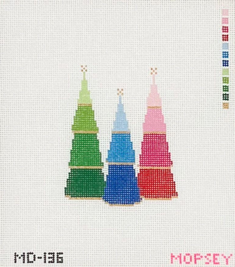 mopsey Rainbow Trees ornament needlepoint canvas