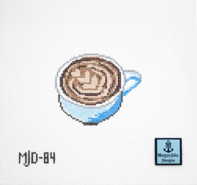 morgan julia Cafe Latte coffee with heart design in a mug needlepoint canvas
