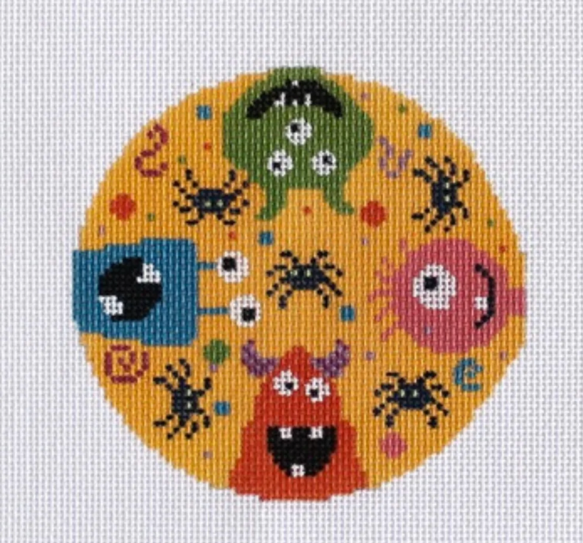 nash and daughters Colorful Monsters Round needlepoint canvas