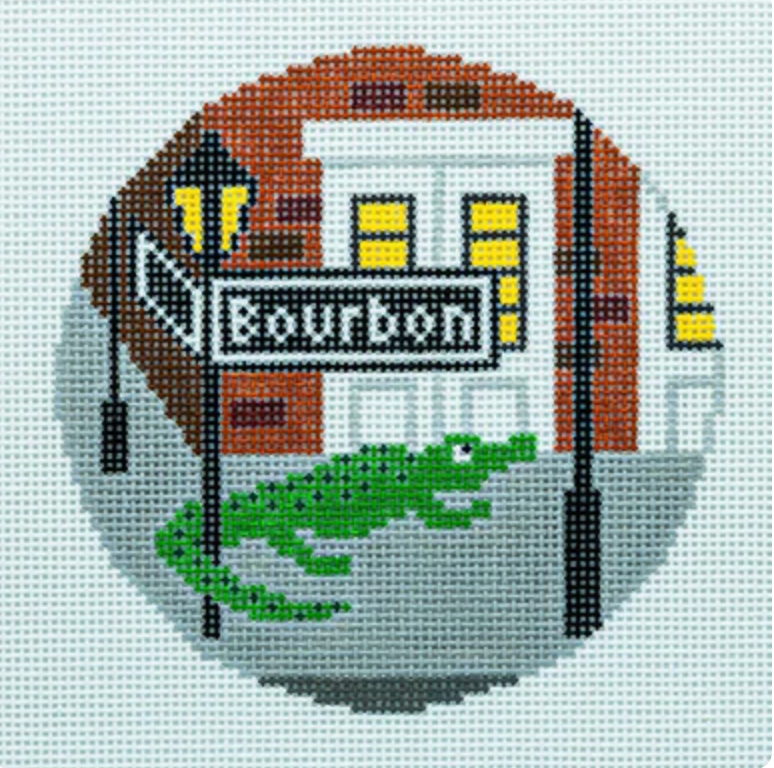 needle nola Bourbon Street Gator needlepoint canvas