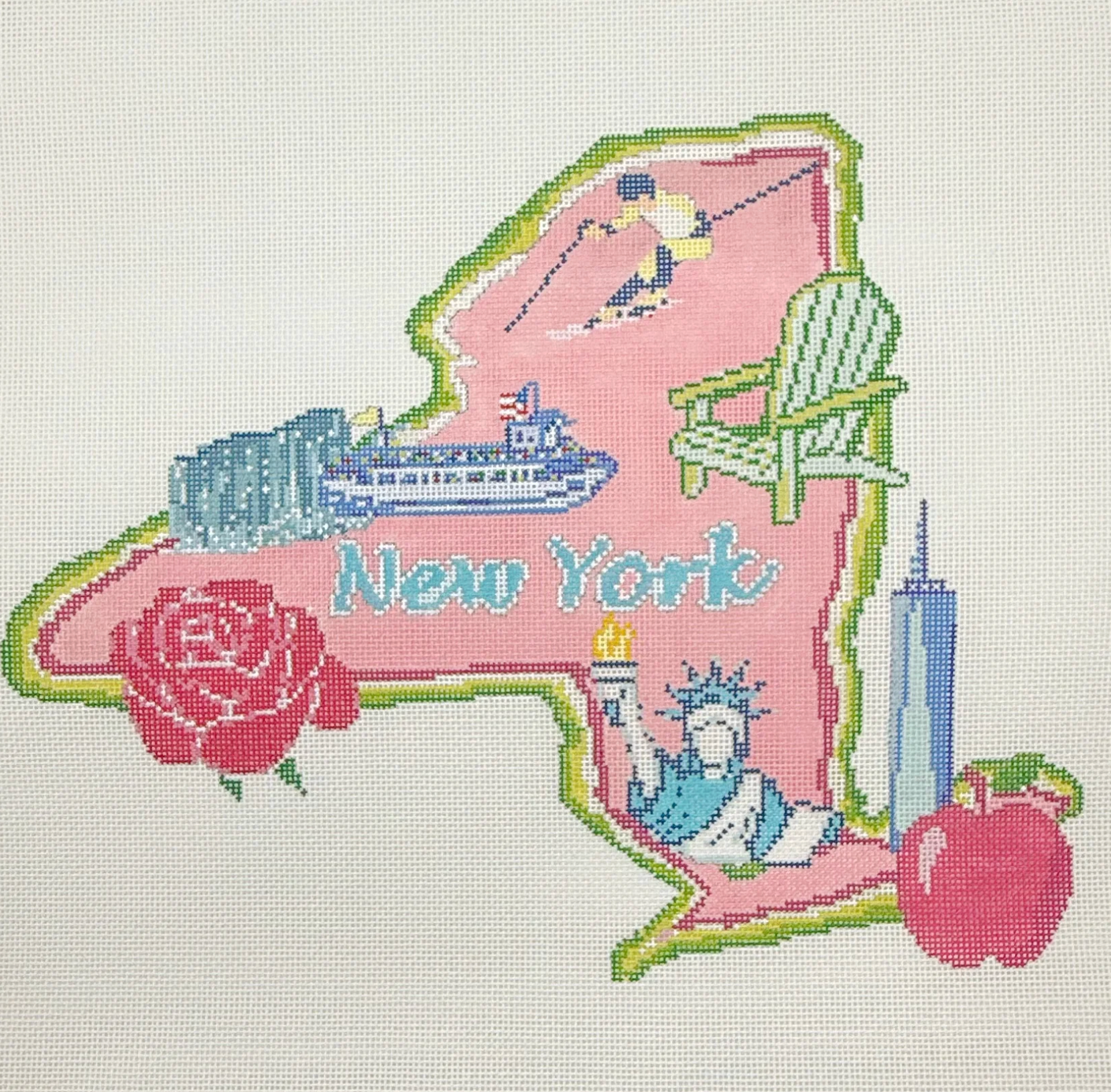 needlepoint by laura pink state of new york 18 mesh pillow needlepoint canvas