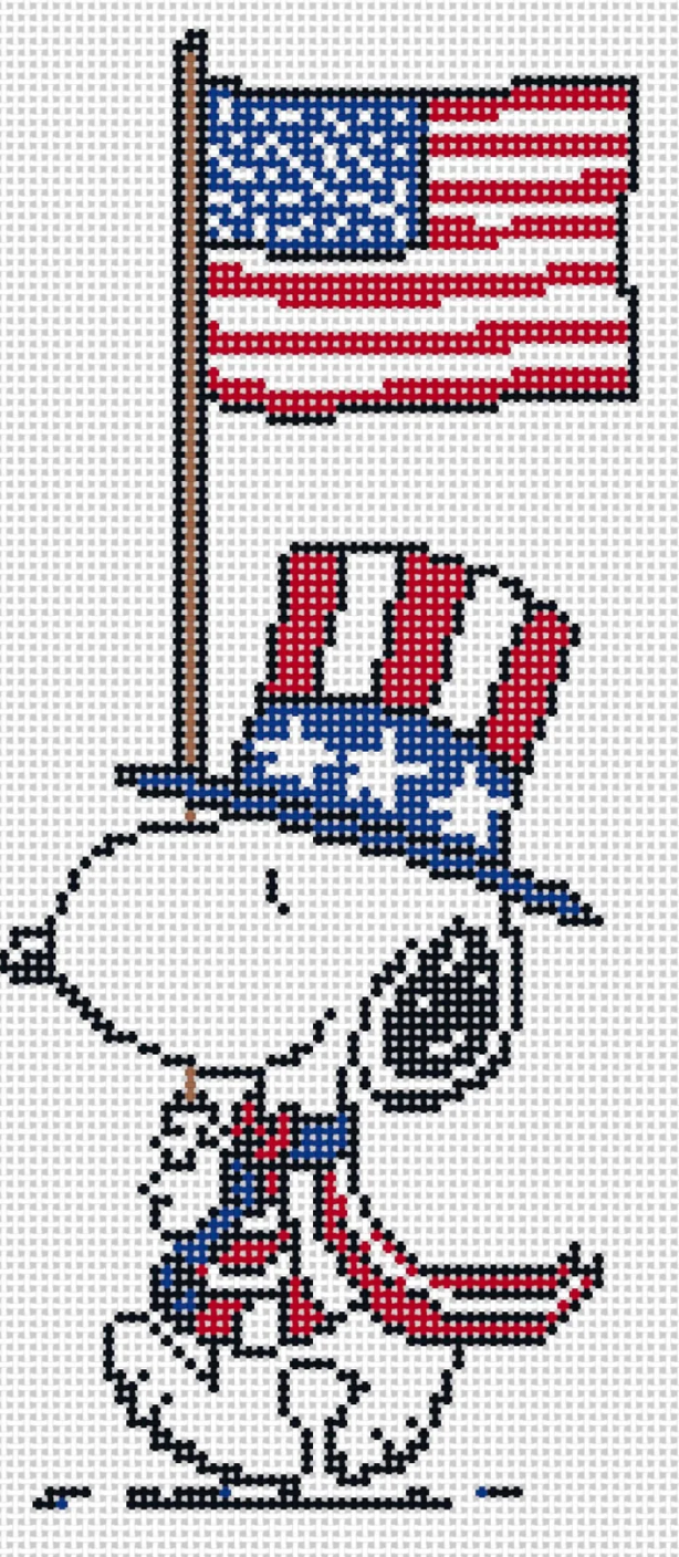 officially needlepoint PEANUTS Patriotic Snoopy with Flag needlepoint canvas