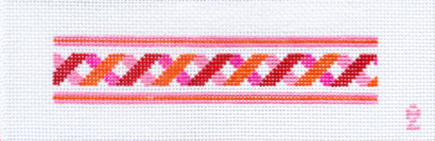 oz needle and thread Twisting Ribbon key Fob Pink and Red needlepoint canvas